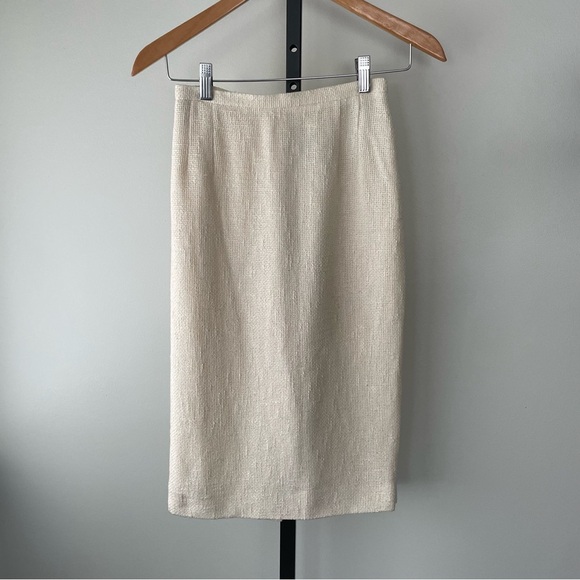 Vintage Valentino Boutique Luxury Cream Cotton Midi Pencil Skirt Size 4 - Picture 1 of 9